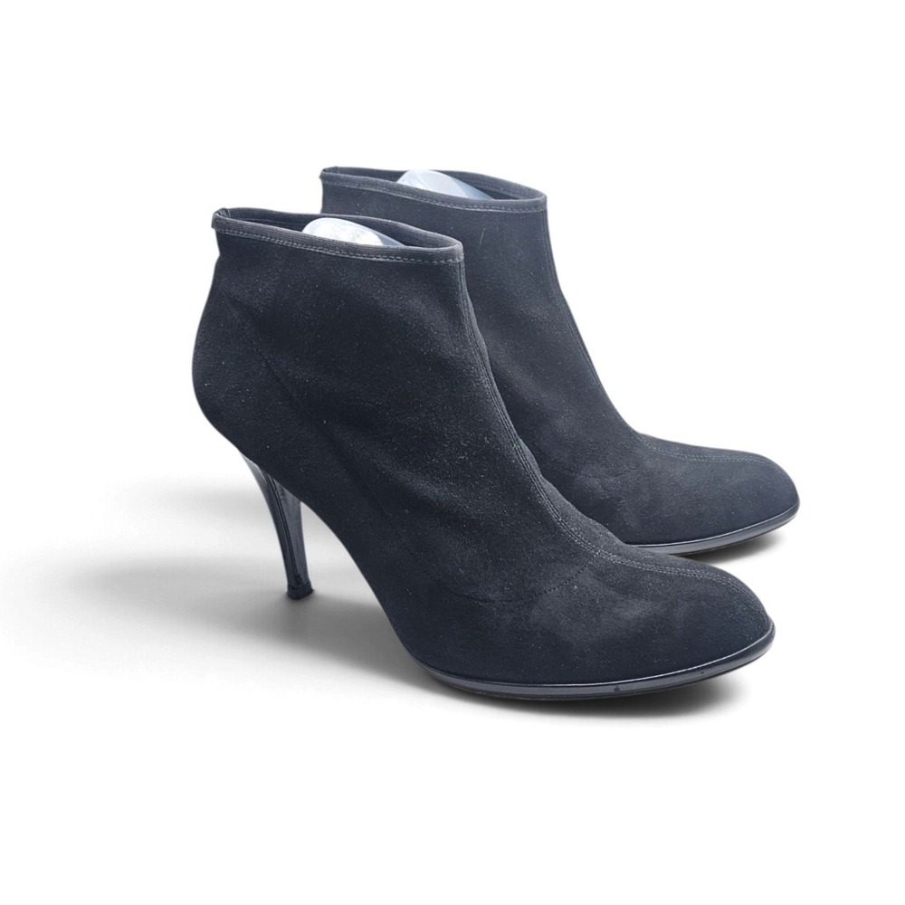 Stuart Weitzman Black Stretch Suede Pull-on Stiletto Ankle Bootie Womens Sz 10.5